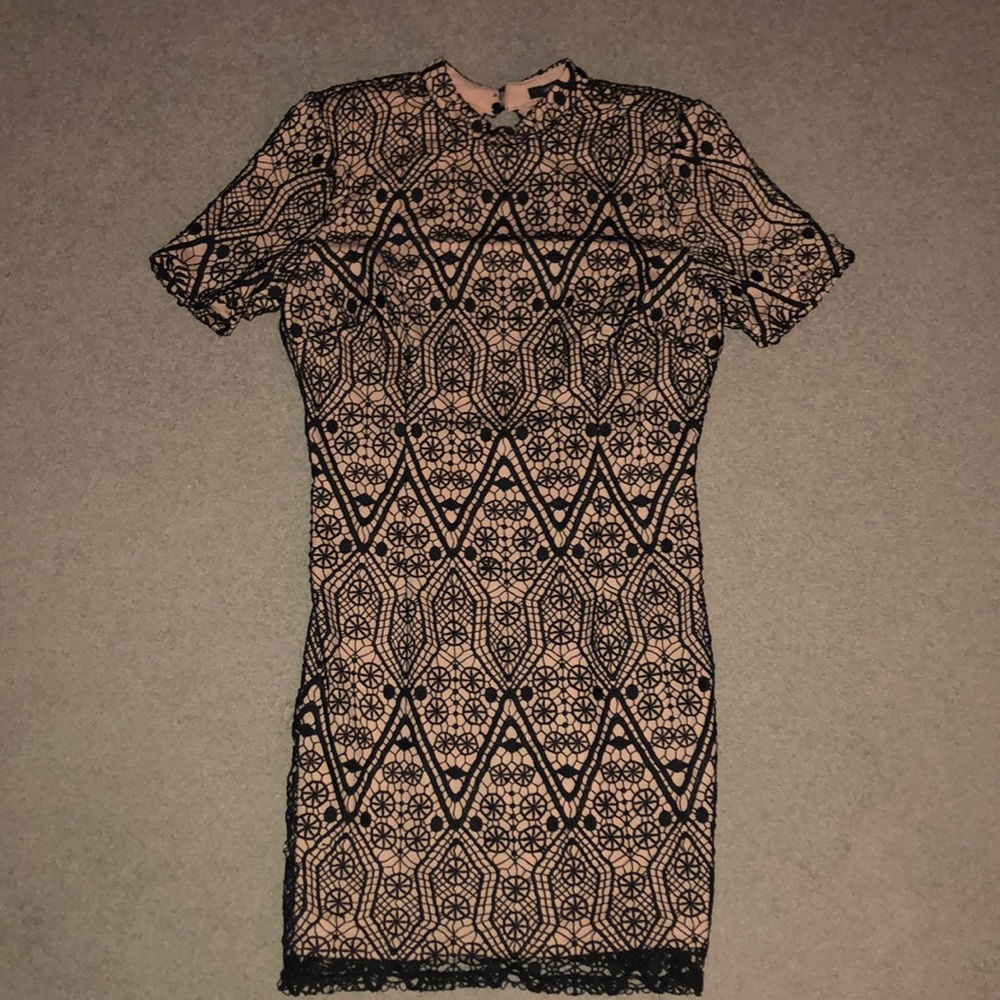 black and tan dress back cutout lace
